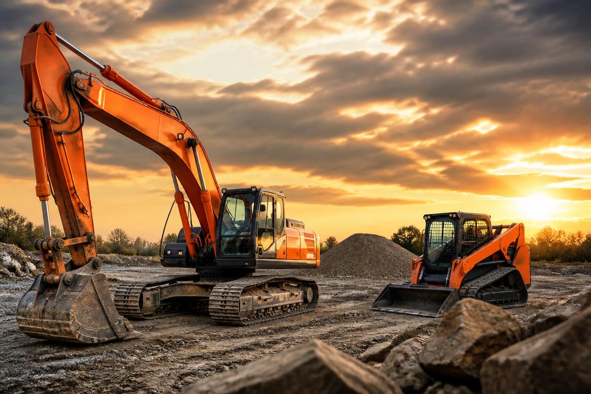 Drake's Excavating equipment fleet at a job site